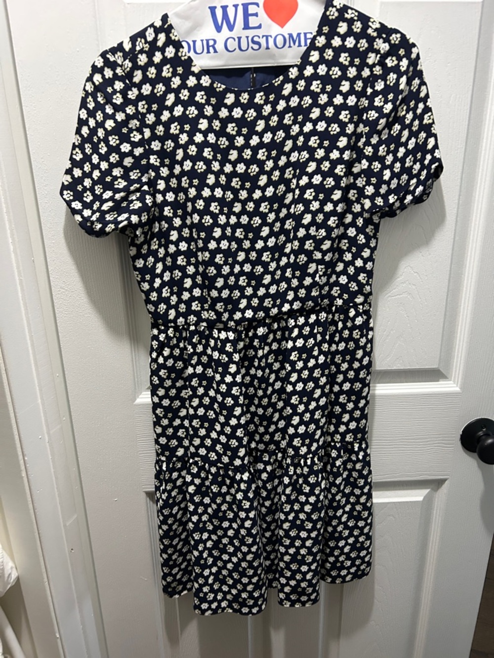 J. Crew Navy and White Floral Tiered Midi Dress